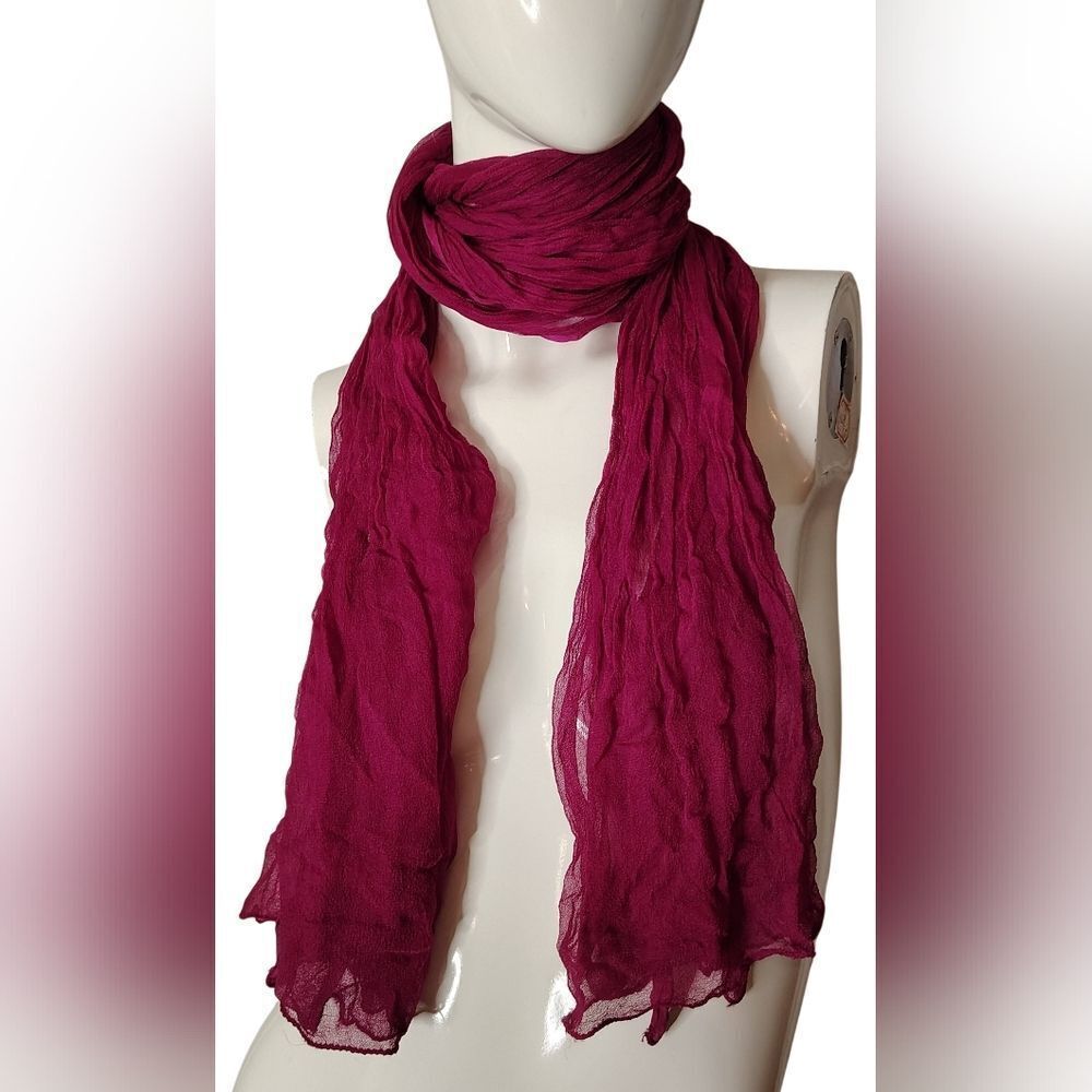 Vintage Chiffon Magenta  Pink Long Scarf - Picture 6 of 10